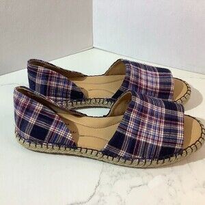 New Women’s Born Seak Drilles Sandals Shoes Slip On Open Toe Plaid Size 9.5M